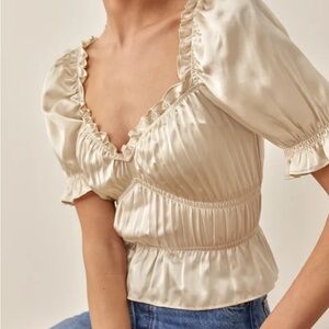 Reformation Olive Silk Top